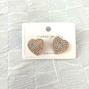 Earrings heart rhinestones set in golden color. Pierced NWT